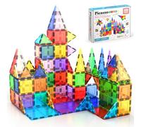PicassoTiles 100 Piece Magnetic Tiles, Clear STEM Building Blocks Ages 3+