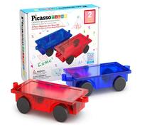 PicassoTiles 101-Piece Magnetic Tiles Set with Car Base, Drawstring Bag - STEM Building Blocks for Kids Ages 3+, Magnetic Tiles with Windows & Doors