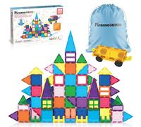 PicassoTiles 101 Piece Magnetic Tiles, STEM Building Set with Storage Bag