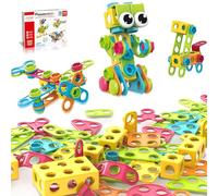 PicassoTiles 115 Piece Building Blocks Set Kids STEM Toy Construction Engineering Sensory Toys Kit Block Children Early Education Playset with FREE IdeaBook, Clickable Ratchet Age 3+ Boys Girls PTN115