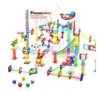 PicassoTiles 120 Piece Magnetic Marble Run, STEM Building Toy for Ages 3+