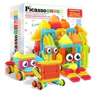 PicassoTiles 120pcs Hedgehog Interlocking Building Blocks Tiles Construction Toy Set Learning Playset STEAM Development Preschool Kindergarten Toy for Kids Age3+ PTB120