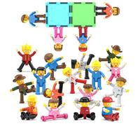 PicassoTiles 16 Piece Character Action Figures Toddler Toy Set Expansion Pack Magnetic Construction Blocks STEM Pretend Play Toys Building Tiles PTA08