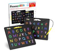 PicassoTiles 2-in-1 Double Sided Magnetic Alphabet Board ABC A-Z Upper Case Capital and Lowercase Letter Writing Reading Playboard 12x10 inch Large Magnet Tablet Pad Open-Ended Learning Playset PTB03
