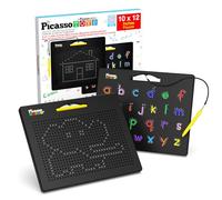 PicassoTiles 2-in-1 Double-Sided Magnetic Drawing Board Lower Case Alphabet Letter and Free Style Writing Reading Playboard 12x10 inch Large Magnet Tablet Pad Open-Ended STEAM Learning Playset PTB04
