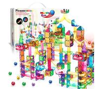 PicassoTiles 200pc Magnetic Marble Run Tiles Toy STEM Educational Race Track with Light Up Marbles Magnet Tile Building Blocks Maze Kit Sensory Pretend Play Toys for Toddlers Boys Girls Ages 3+ PTG200