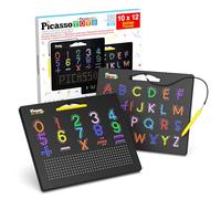 PicassoTiles 2in1 Magnetic Drawing Board Toy 12x10 In Large Magnet Bead Pad with Alphabet and Math Side in Black STEM Educational Writing Playboard Reusable Erasable Learning Tablet for Kids PTB02-BLK