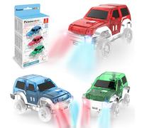 PicassoTiles 3 pcs Magnetic Toy Car Set Light Up LED Highly Detailed Compatible with Magnet Race Track STEM Truck Replacement Accessories Educational Building Kits for Toddlers Boys & Girls Ages 3+
