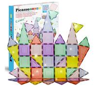 PicassoTiles 48 Piece Magnetic Blocks Magnet Tiles Magnets Building Blocks Construction Toy Set with Reflective Leaf Flakes Magnetic Building Tiles Toys STEM Learning Kit Stacking Block Playset PTJ48