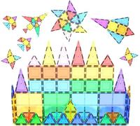 PicassoTiles 60pc Magnetic Building Block 60-Piece Set Magnetic Tile Construction Toy Learning Kit Engineering Mint Educational Play Set Creative Children Brain Development Stacking Blocks PT61