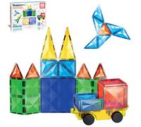PicassoTiles 63 Piece Magnetic Building Block Construction Toy Set Diamond Magnet Tile Blocks with Car Truck STEM Learning Kit Early Education Builder Playset Toys for Children Toddler Boy Girl Age 3+