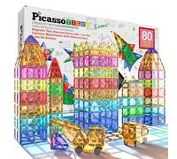 PicassoTiles 80 Pieces Magnetic Building Tiles Magnet Toys Diamond Educational Playset for STEM Sensory Gifts Kid Brain Development Stacking Blocks Construction Set