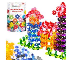 PicassoTiles Construction Building Chips Block 300 Piece Set Interlocking Plastic Disc STEM Learning Toy Creative Education Child Brain Development Play for Toddler Kids Boys Girls Ages 3 & Up PTF300