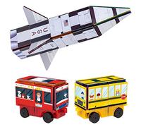 PicassoTiles Magnet Building Blocks STEM Learning Construction Toy Set Early Education Kit 3-in-1 Rocket, School Bus, Train Theme Stick-On Puzzle Pretend Play Magnetic Tiles Kids Building Block Toys
