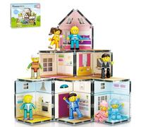 PicassoTiles Magnet Tile Building Block Family Homestead Doll House Theme Playset 8 Character Action Figures Double Sided Magnetic Tiles Printing STEM Education Learning Kit Toy Set Kids Ages 3+ PTQ06