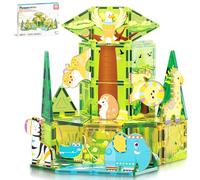 PicassoTiles Magnet Tile Building Block Safari Themed Set with 8 Compatible Magnetized Animal Action Figures Build Blocks Toddler Creativity Toys STEAM Educational Learning Skills Ages 3+ PTQ12