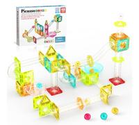 PicassoTiles Magnet Tiles Building Block Travel Size Magnetic Marble Run Construction Toy Set Mini Diamond Marble Racetrack Building Blocks Playset Education STEM Learning Kit Boy Girl 3+ PTMG45