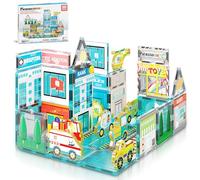 PicassoTiles Magnetic Building Blocks Metro City Town Hospital Theme Toddler Magnet Toys Tiles Play Set with 8 Vehicle Train Truck Character Action Figures STEAM Learning Educational For Ages 3+ PTQ14