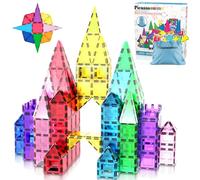 PicassoTiles Magnetic Building Blocks with Car Base, Drawstring Storage Bag, Travel Bag, Carry Bag, Magnetic Building Blocks, Construction Toy, STEM Learning Kit, Education Set 3+, PC61