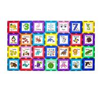 PicassoTiles Magnetic Building Blocks with Tiles and 28pcEducational Artwork Graphic Click-in Inserts Magnet Construction Toy Set STEM Learning Kit Playset Child Brain Development PT56