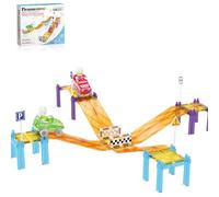 PicassoTiles Magnetic Race Track Car Slide Magnet Building Blocks Tiles Sensory Toys for Kids Toddlers Include Trucks Character Action Figures STEM Learning Kit Races School Age 3+ year Old Boys Girls