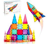 PicassoTiles Magnetic Tile Rocket Set Construction Toy Magnet Building Block Engineering STEM Learning Playset Child Brain Development Stacking Kit Window Door Playboard for All Ages 3 and Up