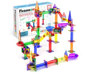 PicassoTiles Marble Run 50-Piece Magnetic Tile Race Track Toy Play Set | STEM Building & Learning, Educational Magnet Construction, Child Brain