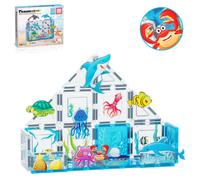 PicassoTiles Marine World Magnet Tiles Playset with 8 Ocean Character Figures - STEM Building Blocks PTQ25 Ages 3+