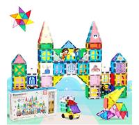 PicassoTiles Mega Magnetic Building Block 350 Piece Set Magnet Tile Construction Blocks with Car Base, Character Figures, Markers, Whiteboard, 110+ Page Ideabook Included for Ages 3 Up STEM Learning