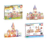 PicassoTiles Princess Castle Theme Magnet Tile Building Blocks 2 Action Figures Magnetic Construction Toy Double Sided Printing Education ST