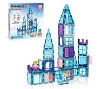 PicasssoTiles 72 Piece Magnetic Building Tiles Castle Winter Ice Theme Construction Magnet Block Set with Princess Prince Character Stairs Windows Doors STEM Learning Educational Toy Kids Ages 3+ PT72