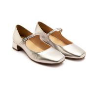 'PICCADILLY' Block Heel Leather Heeled Mary Janes Shoes Off the Hook Silver 4