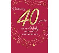 Piccadilly Greetings Anniversary Card, Celebrating 40 Years Ruby Anniversary - 9 x 6 inches