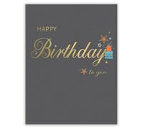 Piccadilly Greetings Birthday Card General Open - Luxury Birthday Card - Grey and Gold Present Design - 8 x 6 inches
