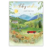 Piccadilly Greetings Birthday Card General Open - Scenic Birthday Card - Red Car Countryside - 8 x 6 inches