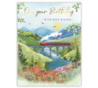 Piccadilly Greetings Birthday Card General Open - Scenic Birthday Card - Steam Train Countryside - 8 x 6 inches