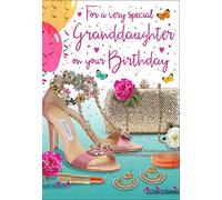 Piccadilly Greetings Birthday Card Granddaughter - 9 x 6 inches - Regal Publishing, C80159, pink|green|brown|peach