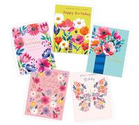 Piccadilly Greetings Bright Floral Birthday Cards Multipack | Pack of 5 assorted Birthday Cards | 19 x 14.5 cm | Includes White Envelopes | Made in UK