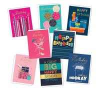 Piccadilly Greetings Bright Mixed Birthday Cards Multipack | Pack of 8 assorted Birthday Cards | 19 x 14.5 cm | Includes White Envelopes | Made in UK