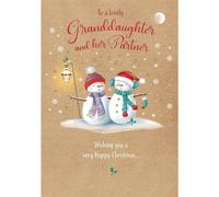 Piccadilly Greetings Character Christmas Card, Couple Granddaughter & Partner, Snow couple - 9 x 6 inches