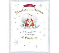 Piccadilly Greetings Character Christmas Card, Couple Grandson & Partner, Foxes - 8 x 6 inches
