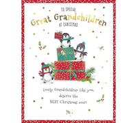 Piccadilly Greetings Character Christmas Card, To Great Grandchildren, Penguins - 8 x 6 inches