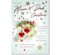 Piccadilly Greetings Christmas Card Classic To a Special Mum & Dad 2 hearts - 9 x 6 inches