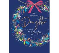 Piccadilly Greetings Christmas Card For a Beautiful Daughter Blue wreath - 8 x 6 inches