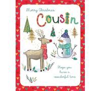 Piccadilly Greetings Christmas Card For a Cousin Deer & Snowman - 8 x 6 inches
