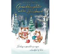 Piccadilly Greetings Christmas Card For a Very Special Granddaughter & Husband Cute Foxes - 9 x 6 inches