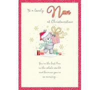 Piccadilly Greetings Christmas Card for Nan - Christmas Card for a Lovely Nan Best in the Whole World - Cute Grey Bear with Gift Design - 9 x 6 inches