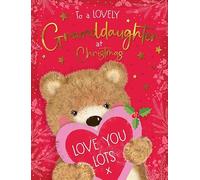 Piccadilly Greetings Christmas Card To a Lovely Granddaughter Heart bear - 8 x 6 inches
