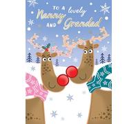 Piccadilly Greetings Christmas Card To a Lovely Nanny & Grandad Fun deer - 9 x 6 inches