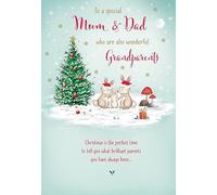 Piccadilly Greetings Christmas Card To a Special Mum & Dad as Grandparents Bunny family - 9 x 6 inches